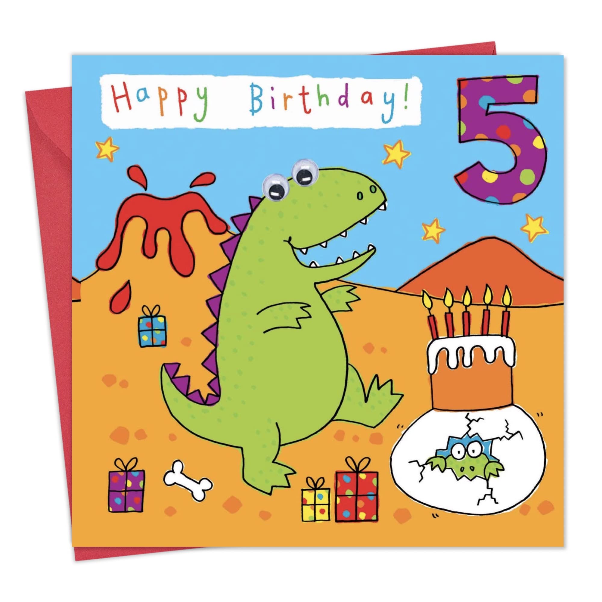 Twizler 5th Birthday Card Dinosaur - Age 5 Birthday Card - Girls Birthday Card Age 5 - Boys Birthday Card Age 5 - Boy 5th Birthday Card Girl - Happy Birthday Card 5 Year Old - Card Age 5