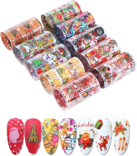 Amazon Co Jp Freneci クリスマスネイルアートステッカー10ロールスロイス混合サンタクロース雪だるまフレーク鹿靴下砂糖 クリスマスネイルステッカー冬のネイルアートフルカバーラップセット ビューティー