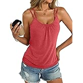 EasyGala Womens Banded Bottom Spaghetti Strap Tank Top Scoop Neck Pleated Camisole Tops Summer Sexy Sleeveless Shirts Dressy