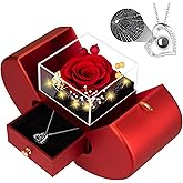 Lebana Preserved Red Real Rose with I Love You Necklace, Birthday Gifts for Women Her Mom Wife Girlfriend Grandma Christmas Anniversary Romantic-Red