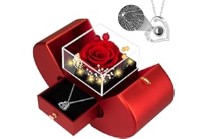 Lebana Preserved Red Real Rose with I Love You Necklace, Birthday Gifts for Women Her Mom Wife Girlfriend Grandma Christmas Anniversary Romantic-Red