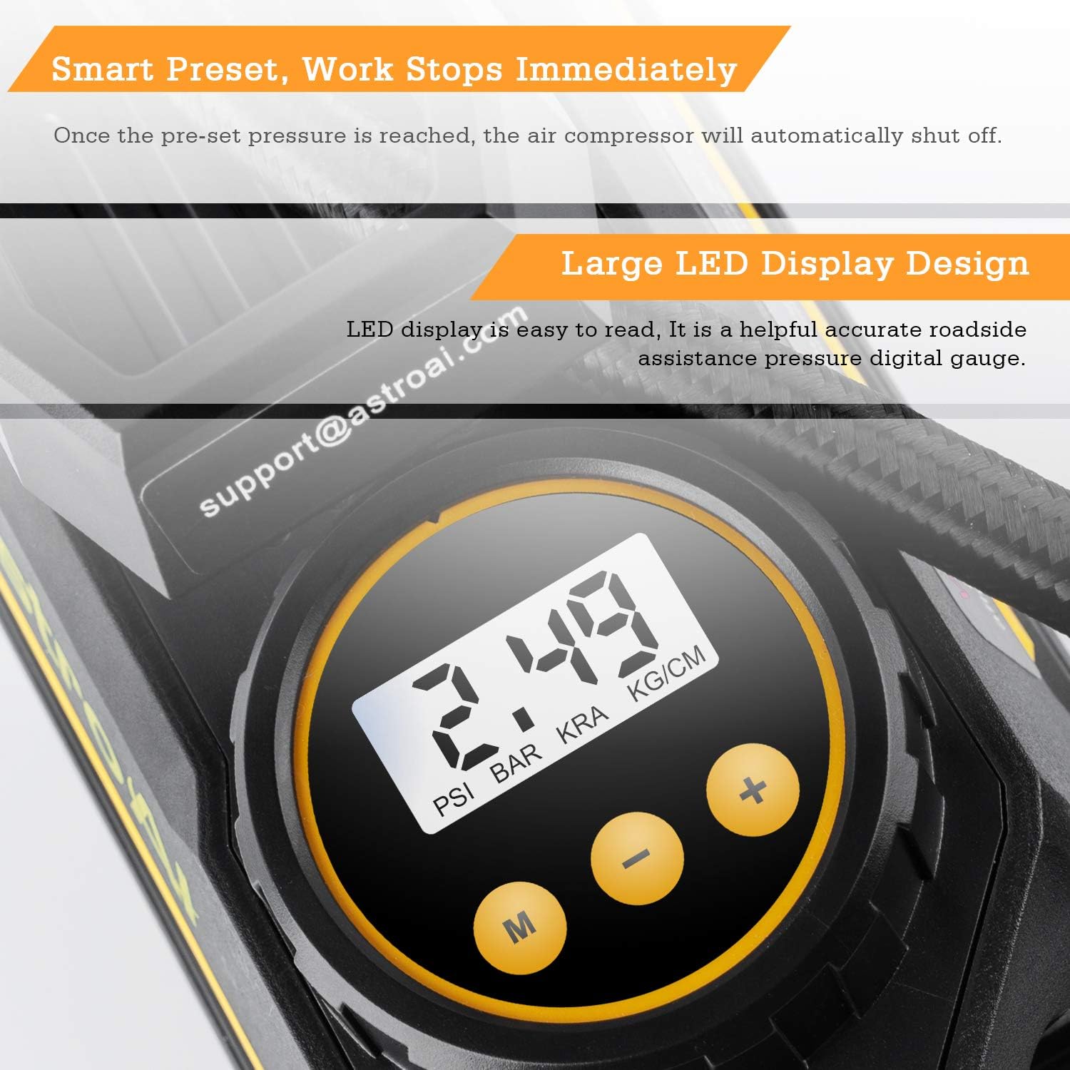 AstroAI Air Compressor Tire Inflator, Portable Air Pump for Car Tires 12V DC Auto Tire Pump with Digital Pressure Gauge, 100PSI with Emergency LED Light for Car, Bicycle and Other Inflatables: Automotive