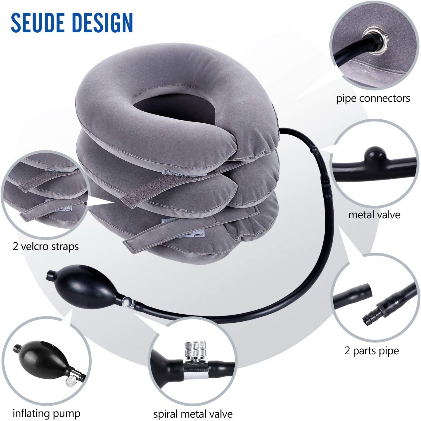 Neck Traction Ohuhu Neck Cervical Traction Collar Device for Neck and Back Pain Relief, Inflatable Spine Alignment Pillow, Grey Father's Day Gift: Health & Personal Care