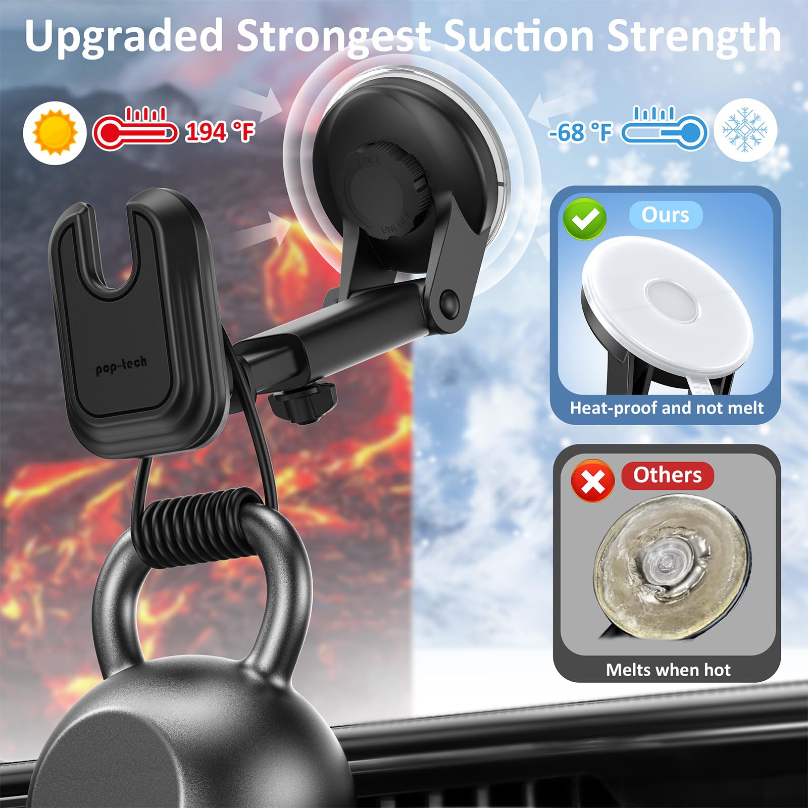 pop-tech Socket Phone Dashboard Mount: Suction Cup Cell Phone Holder fits Dash Windshield Window - Black Universal Car Automobile Cradle for iPhone 16 Samsung Smartphone (Socket Grip Not Included)