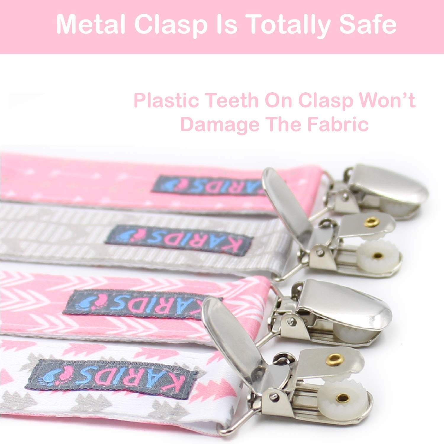Pacifier Metal Clip (4 Pack) for Babies, Infants, and Toddlers - Unisex Modern Pacifier Holder for Binky, Soothie, Toys - Cute Durable Lightweight Baby Accessory Baby Girl Gifts -Girl Pack- : Baby