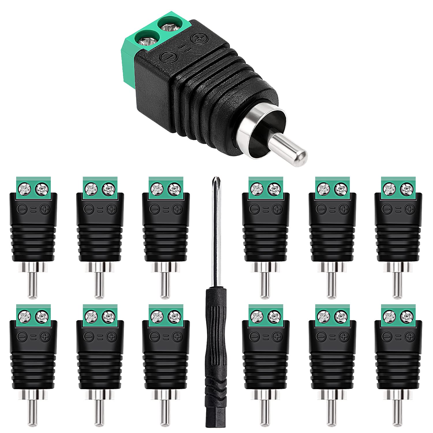KUOQIY 12 PCS RCA Connector Male Adapter, Phono RCA Male Plug to AV Screw, Terminal Block Audio/Video Connector Adapter, for CCTV Security Camera System