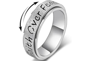 LuckyAmor Fidget Spinner Ring for Women - Faith Over Fear Stainless Steel Anxiety Relief Rings for Adults, Christian Inspirational Hope Thumb Ring for Stress & Focus, Jewelry Gift for Women Men