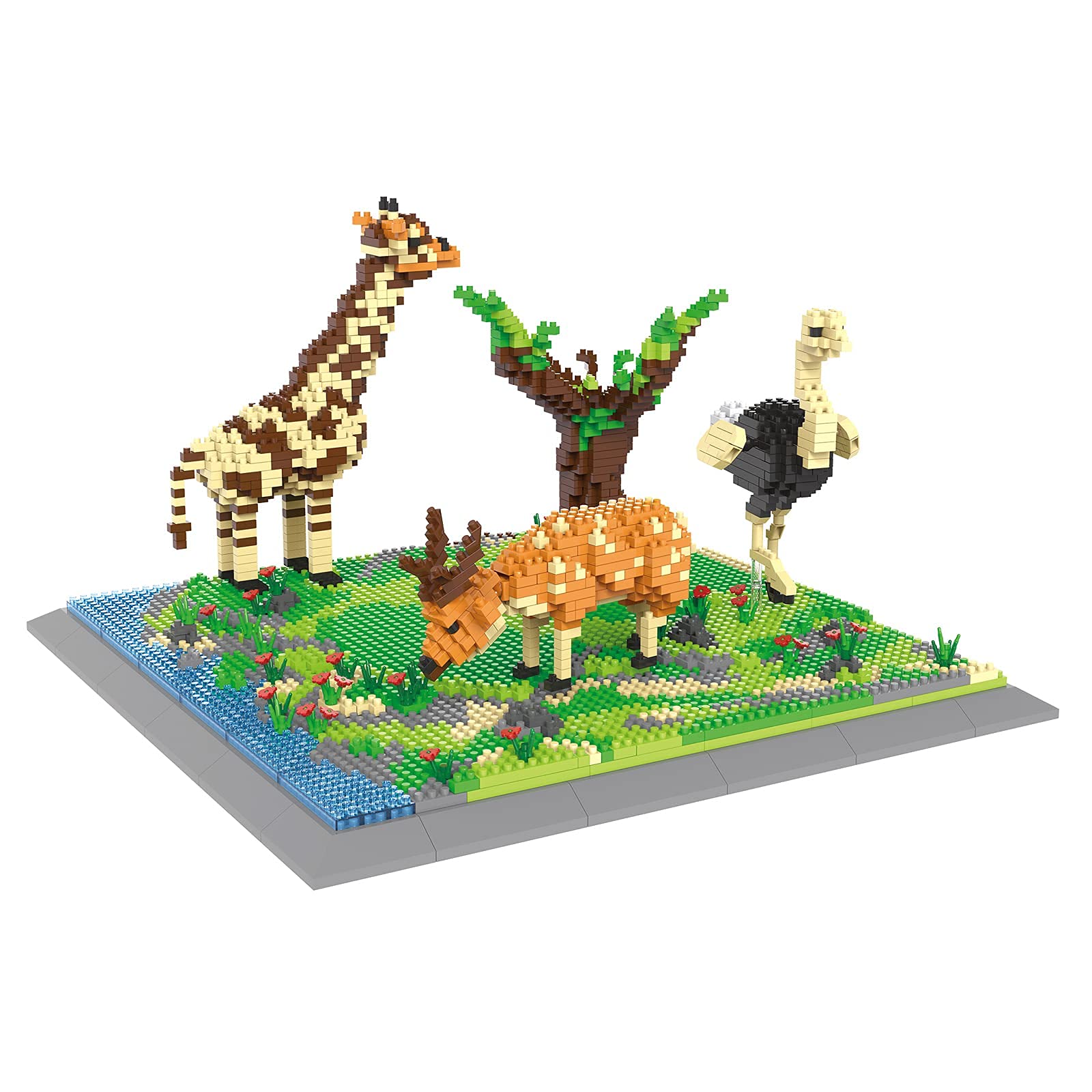 Larcele Mini Building Blocks Animal Set, DIY Micro 3D Building Toy Bricks,2120 Pieces KLJM-04(Giraffe + Ostrich + Deer)