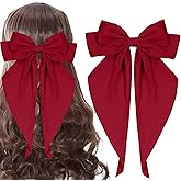 Hair Bows for Women,Red Silky Satin Hair Bow with Oversized Long Tail Large Hair Ribbons Barrettes Metal Clips Hair Accessories for Girls Party (Red)