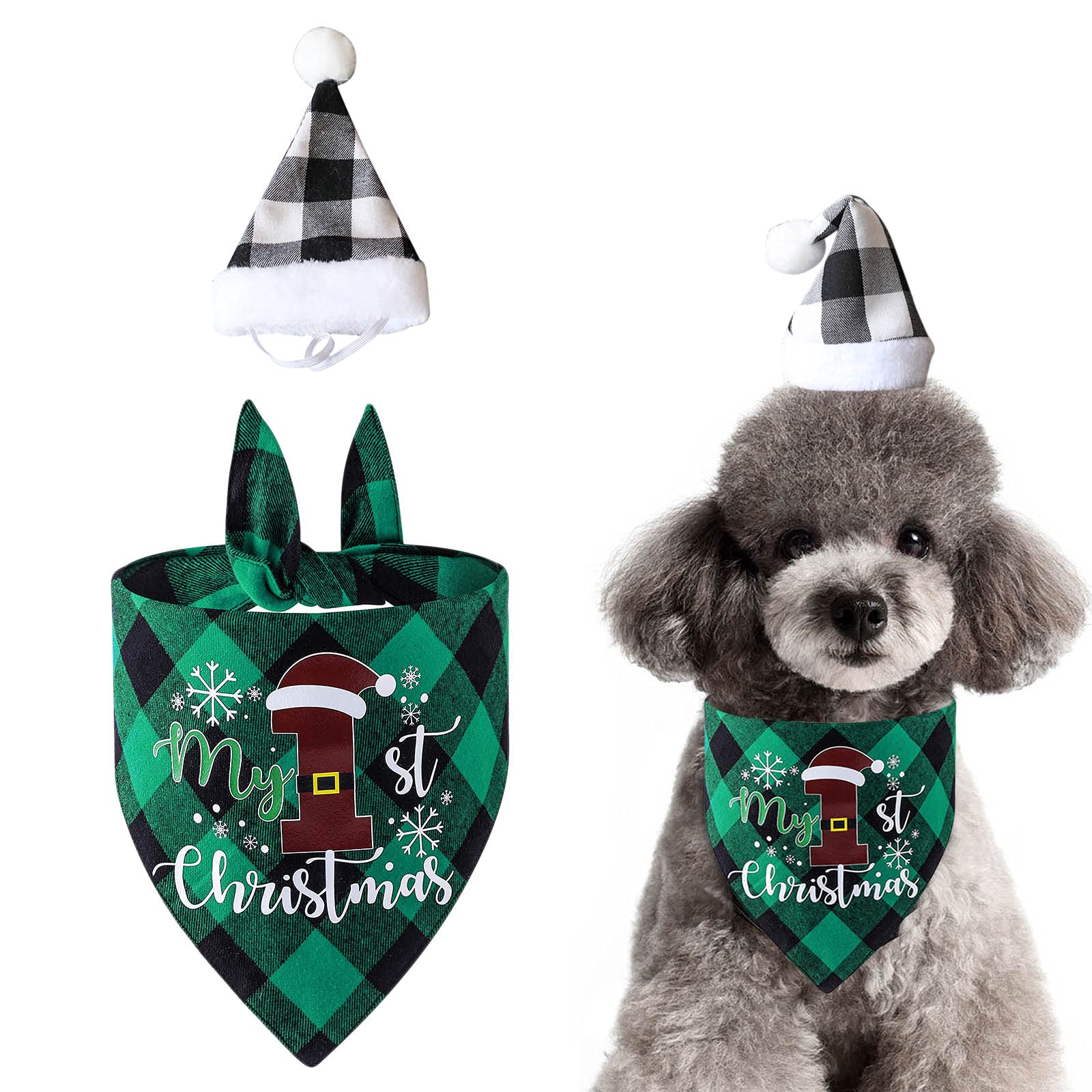 jiuhao Dog Christmas Bandana,Dog Bandana for Christmas Pet Kerchief Scarf Dog Triangle Bibs Washable for Christmas Holiday Festival Theme Party Cat Dog (Green)