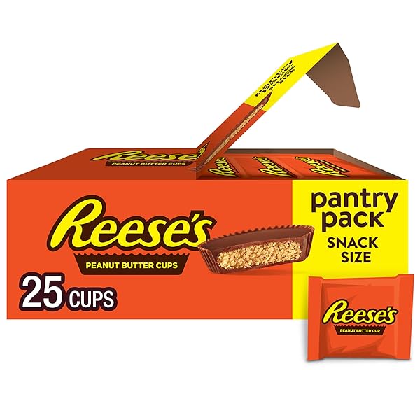 REESE’S MILK CHOCOLATE SNACK SIZE PEANUT BUTTER CUPS, CANDY PANTRY PACK, 13.75 OZ (25 PIECES)