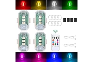 ABYRKVE 4PCS Wireless LED Strobe Lights with Remote Control, Upgraded to 350 mAh USB Rechargeable 8-Color High Brightness Waterproof Anti-Collision Warning Lights for Car, Motorcycle, Bike, Drone, Truck