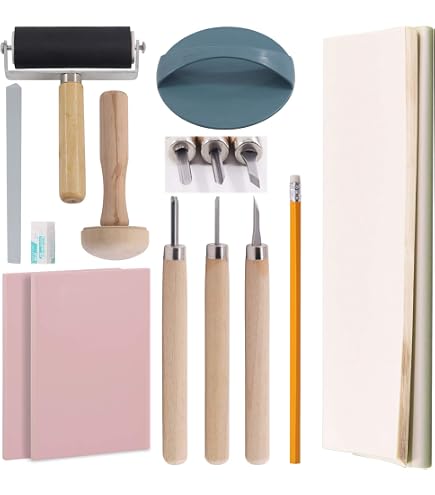 Keadic – Kit 14 Blocs De Sculpture En Caoutchouc – Outils + Pierre à Aiguiser – Pour Timbres Artisanaux