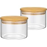 2PCS Small Glass Storage Jars with Airtight Lids,11 fl oz (330ml) Cute Clear Storage container with bamboo Lid,Glass Pantry Canister for Beans, Rice,Sugar,Cookie Coffee(N-Clear-2PCS-11FL OZ/330ML)