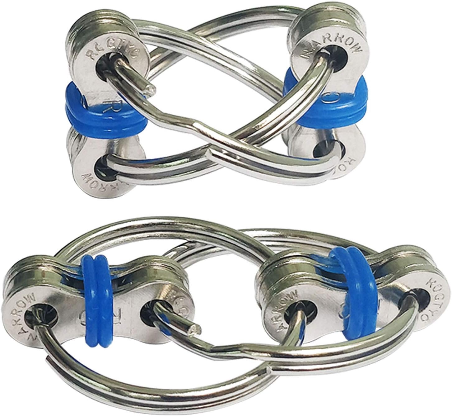 ZJT 2 Packs Flippy Chain Fidget Toys, Stress Relief Finger Fidget Toys Stainless Steel Fidget Rings Toys for Kids with ADD, ADHD, Anxiety, Autism (Blue)