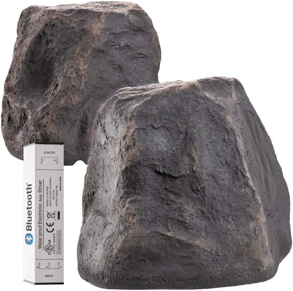 OSD Audio 5.25" 120W Bluetooth Outdoor Rock Speaker – Weather Resistant, Slate Dark Grey - BTR-150