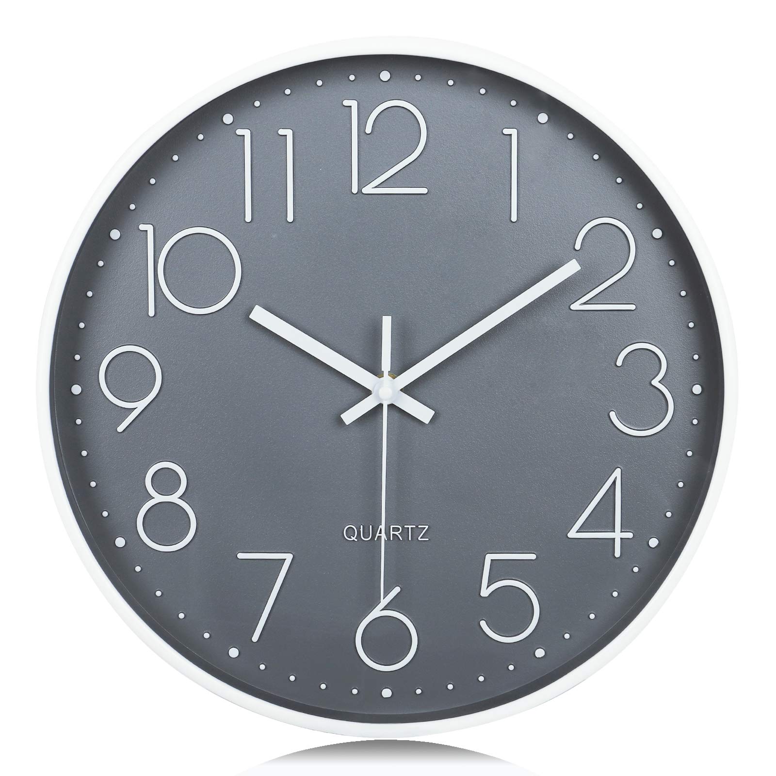 Lafocuse 3D Silent Kitchen Grey Wall Clock Battery Operated,Non Ticking Quartz Decorative Wall Clocks for Living Room Modern Bedrooms Office Home 12 Inch