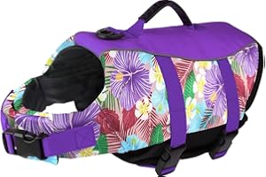 Mklhgty Ripstop Dog Life Jacket, Reflective & Adjustable Dog Swimming Vest with Handle, Dog Life Vests for Boating & Swimming, Pet Safety Life Preserver for Small Medium Large Dogs (Purple, L)