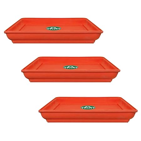 TrustBasket UV Treated Square Bottom Tray(Plate/Saucer) Suitable for 14 inch Square Plastic Pot - Terracotta Color - Set of 3