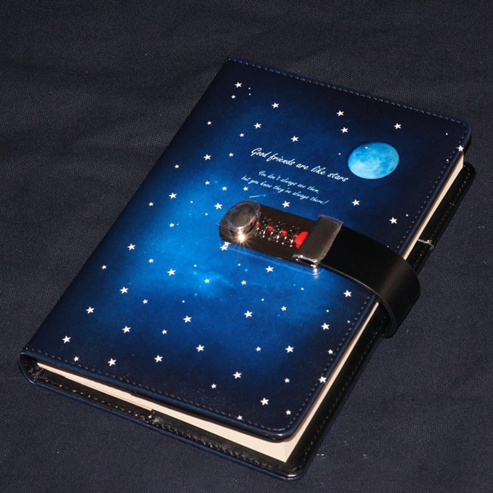 Van Gogh Series PU Leather Diary with Lock, A5 Size Diary with Combination Lock Password Journal Student Stationery Record Book Business Office Notepad