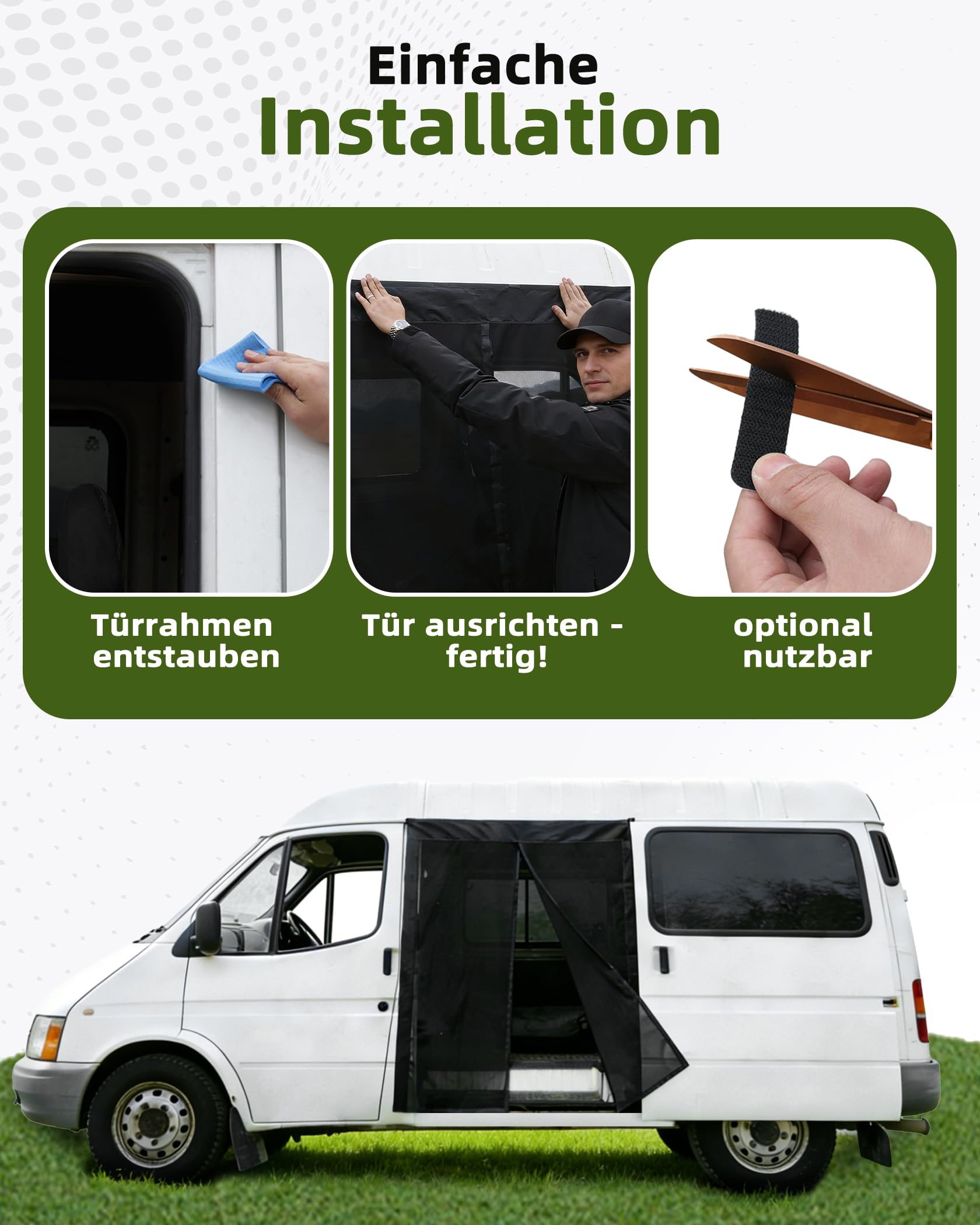 Ezcasch 180x150cm Fliegengitter Camper Insektennetze, Seitentür Fliegengitter Auto Moskitonetz Schiebetür mit Magneten, Geeignet für Van, Wohnmobil(Höhe x Breit) 3