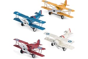 Phirown 4 Pack Vintage Airplane Decor, Metal Airplane Ornament, Retro Plane Model Iron Aircraft for Home Office Table Decoration, Hanging Handicraft Model for Christmas Birthday Gifts (4 Medium)