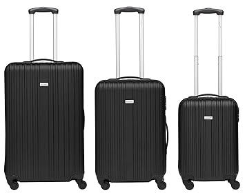 Packenger Kofferset - Line - 3-teilig (M, L & XL), Schwarz, 4 Rollen, Koffer mit Zahlenschloss, Hartschalenkoffer (ABS) robus