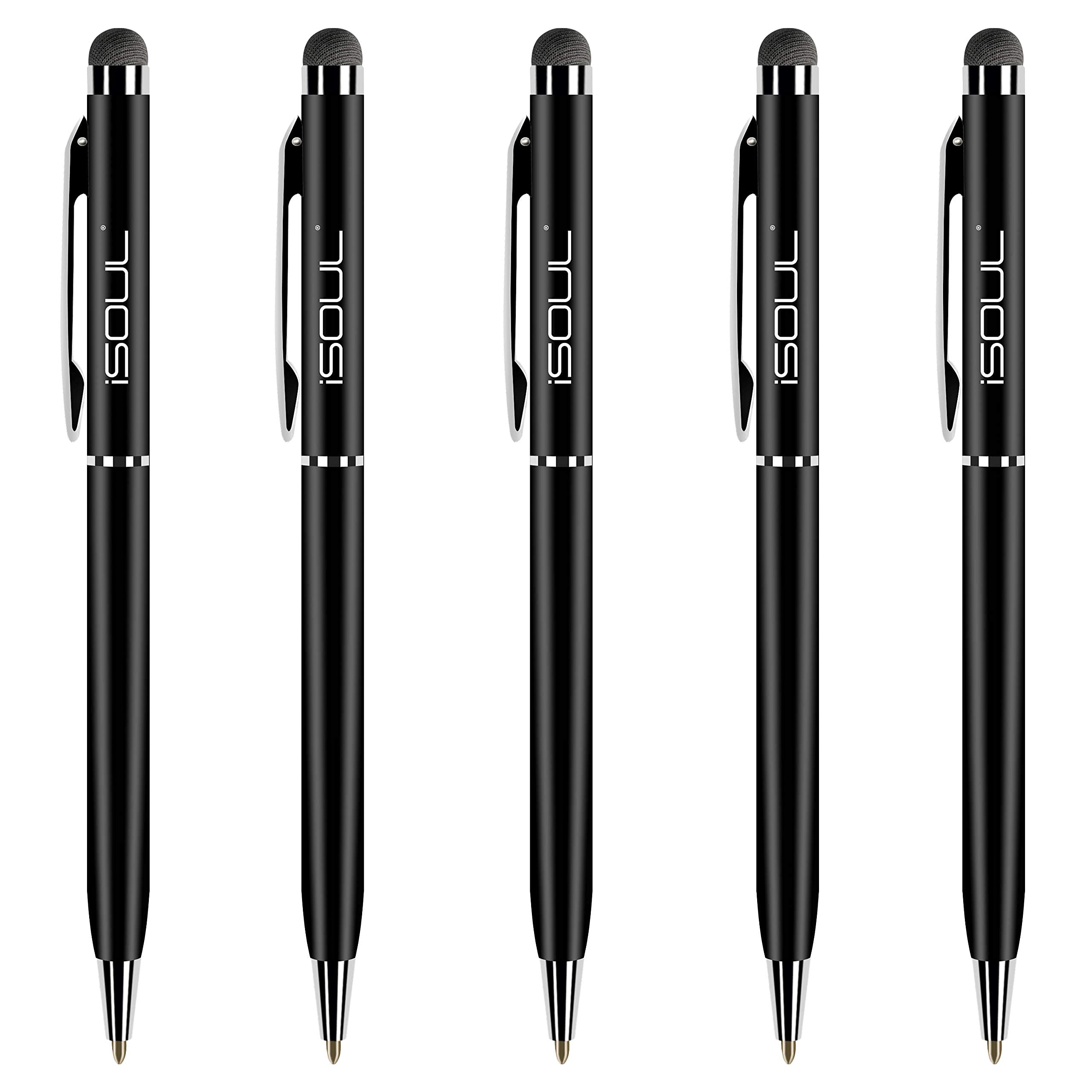 iSOUL Universal Stylus Touchscreen Pen [5 Pack] Pens for Touch Screens iPad, iPad 10.2 inch 2020 (8th Gen), iPhone, Samsung Galaxy, OnePlus, Google Pixel, Tablets & More Black Metal Ballpen Stylus