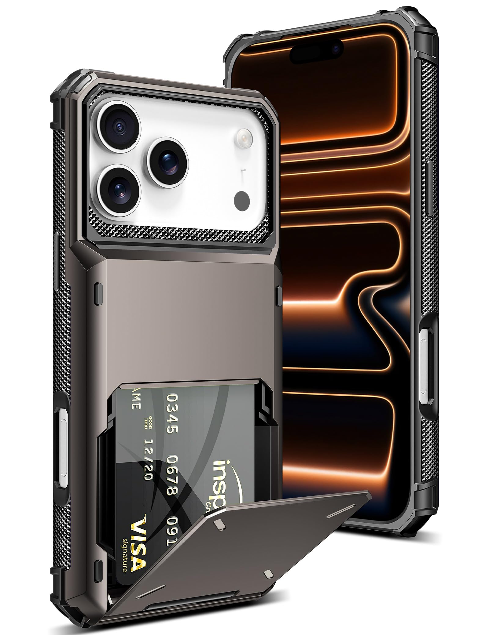COOYA Wallet Case for iPhone 17 Pro 6.3'' Gunmetal, 3-5 Credit Cards Holder, Slot Flip Cover, Back Pocket, Dual Layer Protective Hard Shell+Soft TPU Rubber Inner, Bumper Armor, Non-Slip, for Men Women