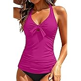 Women Halter Tankini Swim Top - Tummy Control Swimsuit Bathing Suit Top Front Tie Knot Swim Top Only 2025