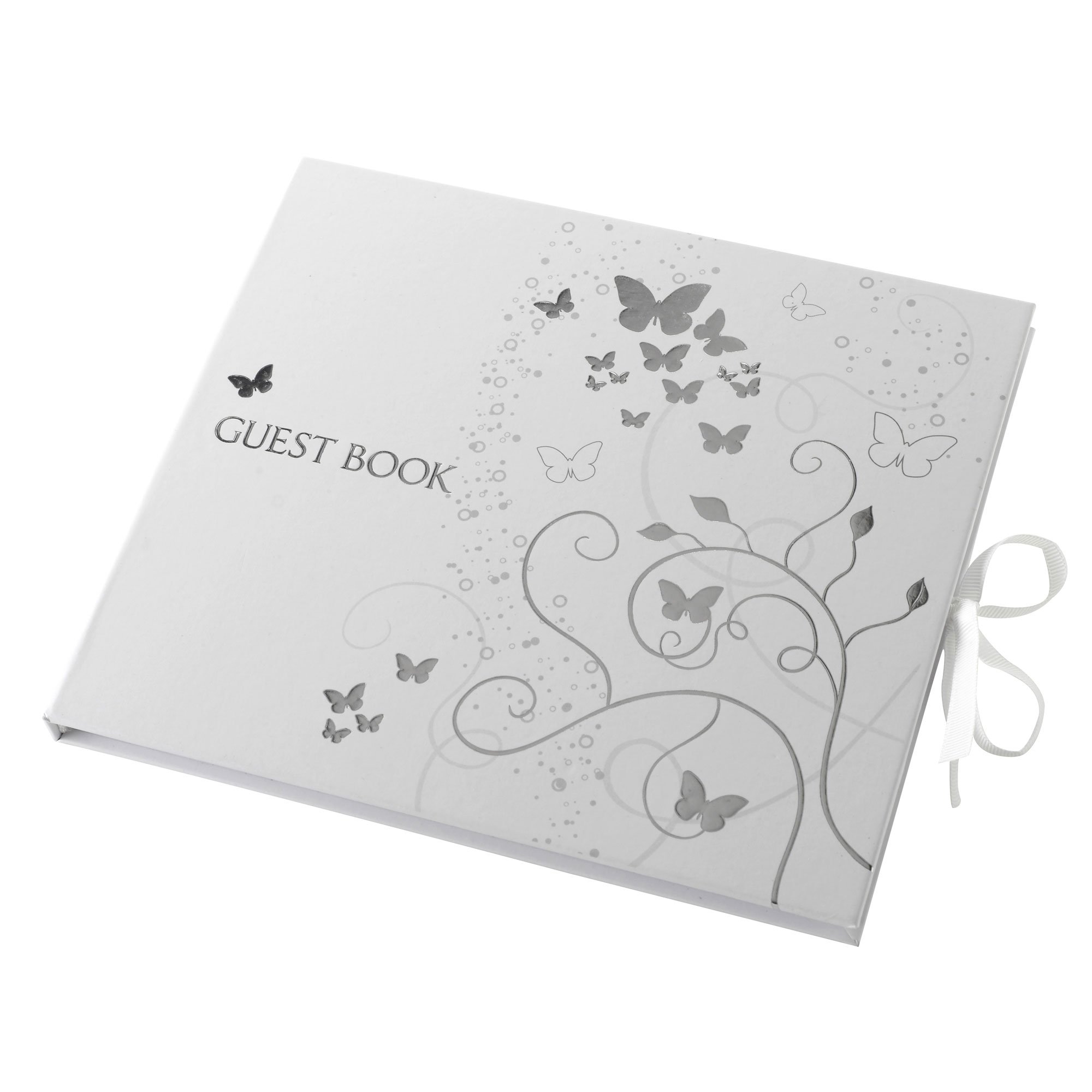 Neviti Butterflies Guest Book, Paper, Silver, 22 x 19.5 x 1.5 cm