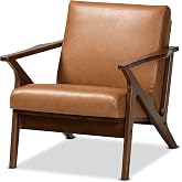 Baxton Studio Bianca Mid-Century Modern Walnut Brown Finished Wood and Tan Faux Leather Effect Lounge Chair
