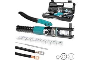 Brileine 10-Ton Hydraulic Crimping Tool with 9 Dies - Battery Cable Crimper Tool & Wire Rope Crimping Tool for 12 AWG to 2/0 AWG, 1/16" 1/8" 3/16" Stainless Steel Cable Railing Tool, Hydraulic Crimper