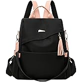 Mini Fashion Backpack for Women, Small Lightweight Nylon Anti-theft Casual Travel Daypack Purse with Water Bottle Pocket (【Black/Pink】)