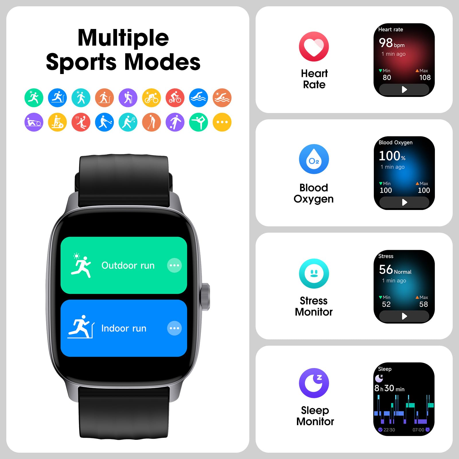 Pedometer Watch No APP/Phone Required, Waterproof Fitness Tracker Watch with Heart Rate Monitor, Large Screen with Pedometer, Sleep Tracking, Calories & Step Counter, Smart Watches for Women Men