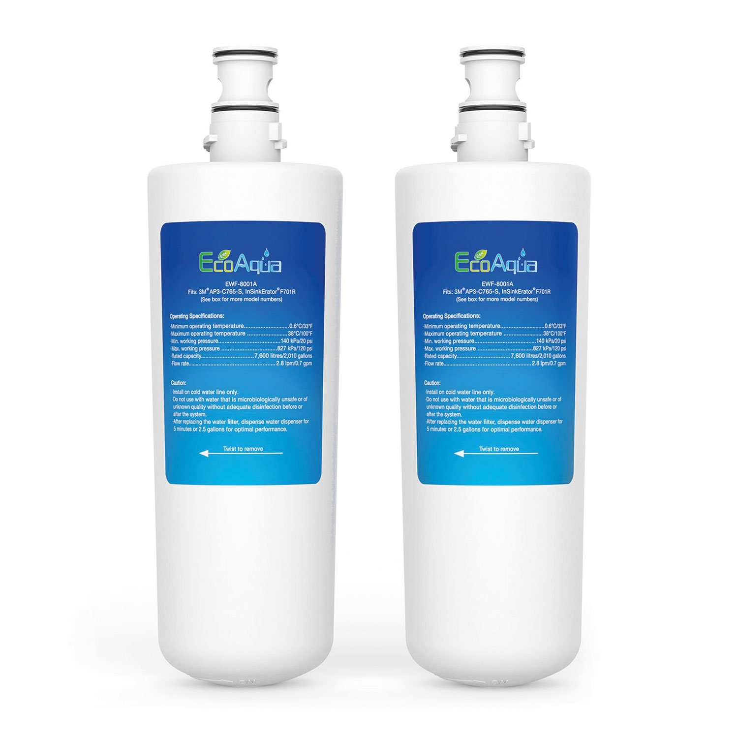 EcoAqua EWF-8001A Water Filter Replacement Compatible With InSinkErator Model F701R, Steaming Hot Water Tap, HC1100, GN1100, HC3300, HC3300 & - 3US-AF01, 3M AP3-765-S (2)