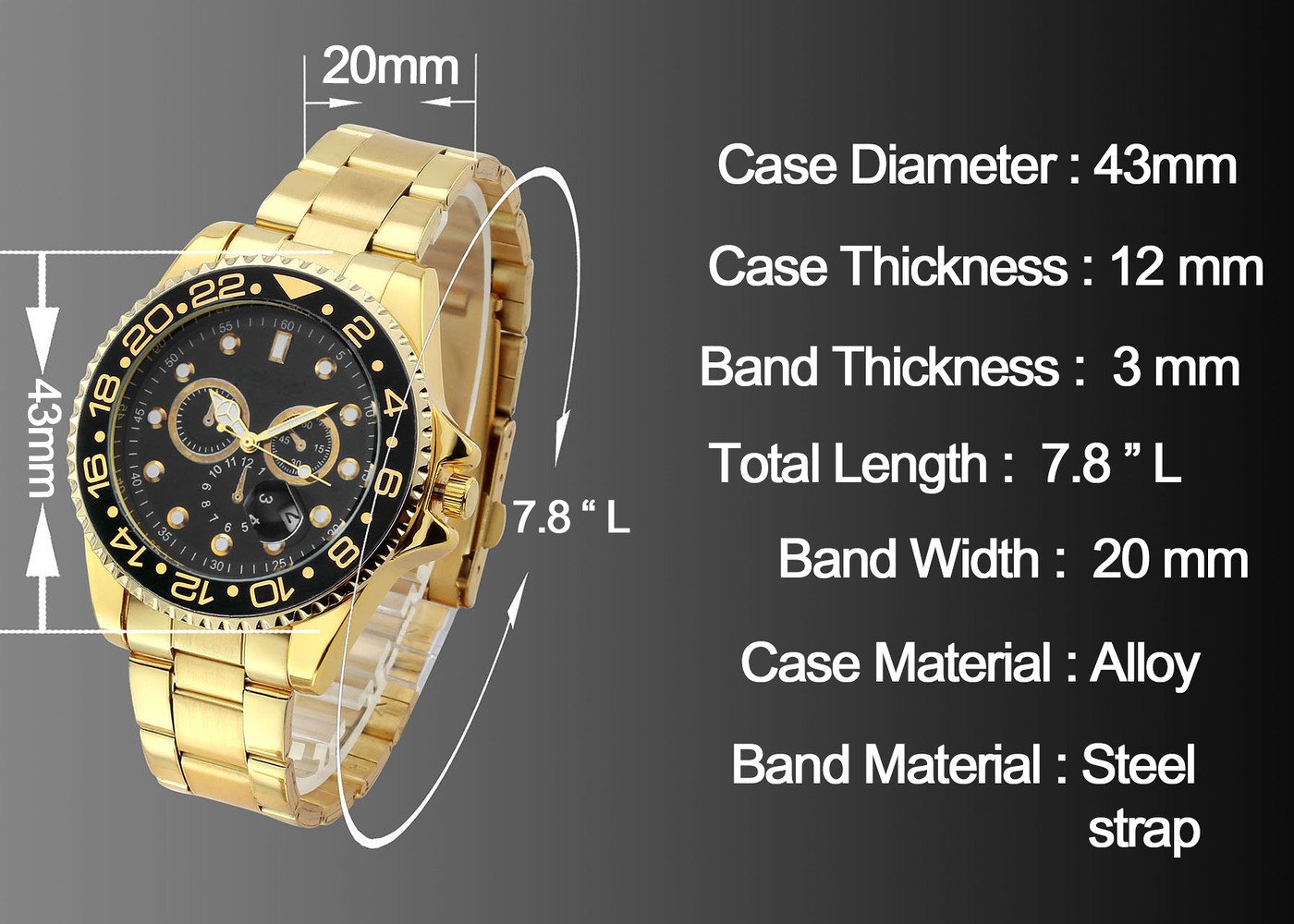 Top Plaza Men\'s Fashion Casual Full Steel Sports Watch 30M Waterproof Arabic Numerals Classic Business Second Hand Calendar Analog Quartz Wrist Watch(Black Dial Silver Band)