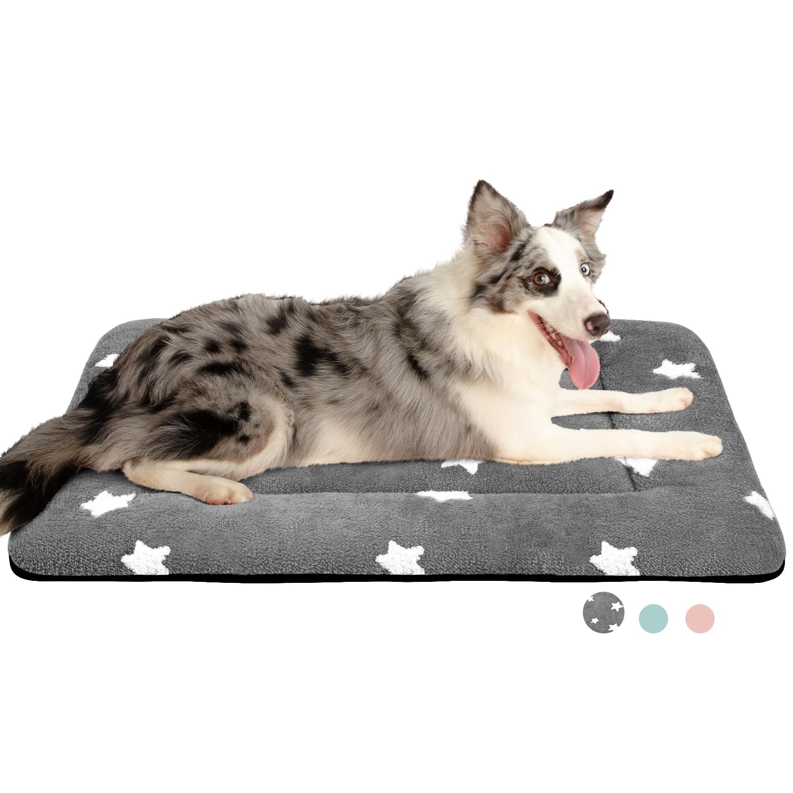 MORA PETS Large Dog Bed Mattress 91 x 58cm Soft Dog Crate Bed Mat Pad Washable Pet Cushion Cute Flat Bedding for Medium and Large Pets Grey