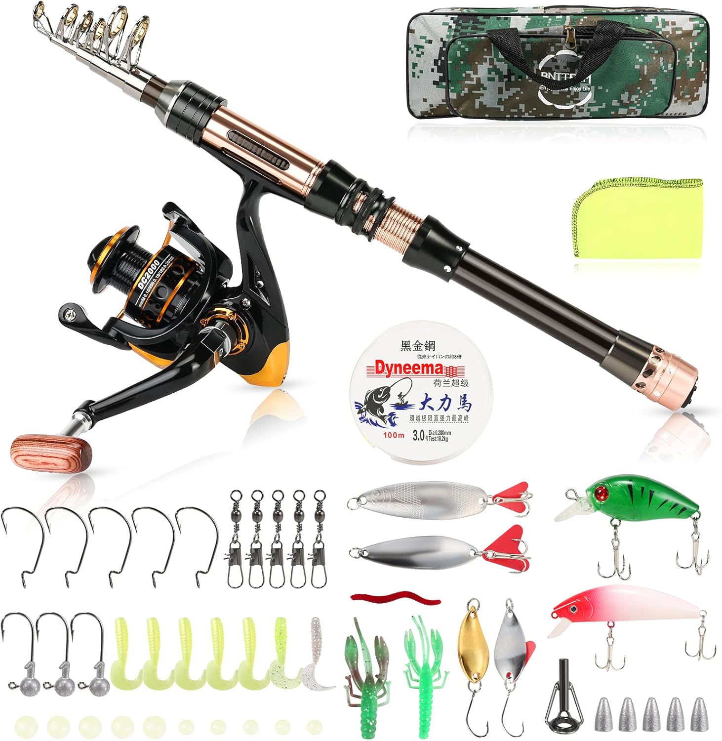 Dheera Fishing Rod Kit, Carbon Fiber Telescopic Fishing Pole with