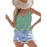 Women’s Scallop Trim Tops Adjustable Spaghetti Strap V Neck Tank Top Sleeveless
