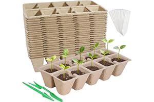 400 Cells Seed Starter Tray 40 Pack, Peat Pot Organic Biodegradable Seedling Pots Germination Trays with 100 Plant Labels for