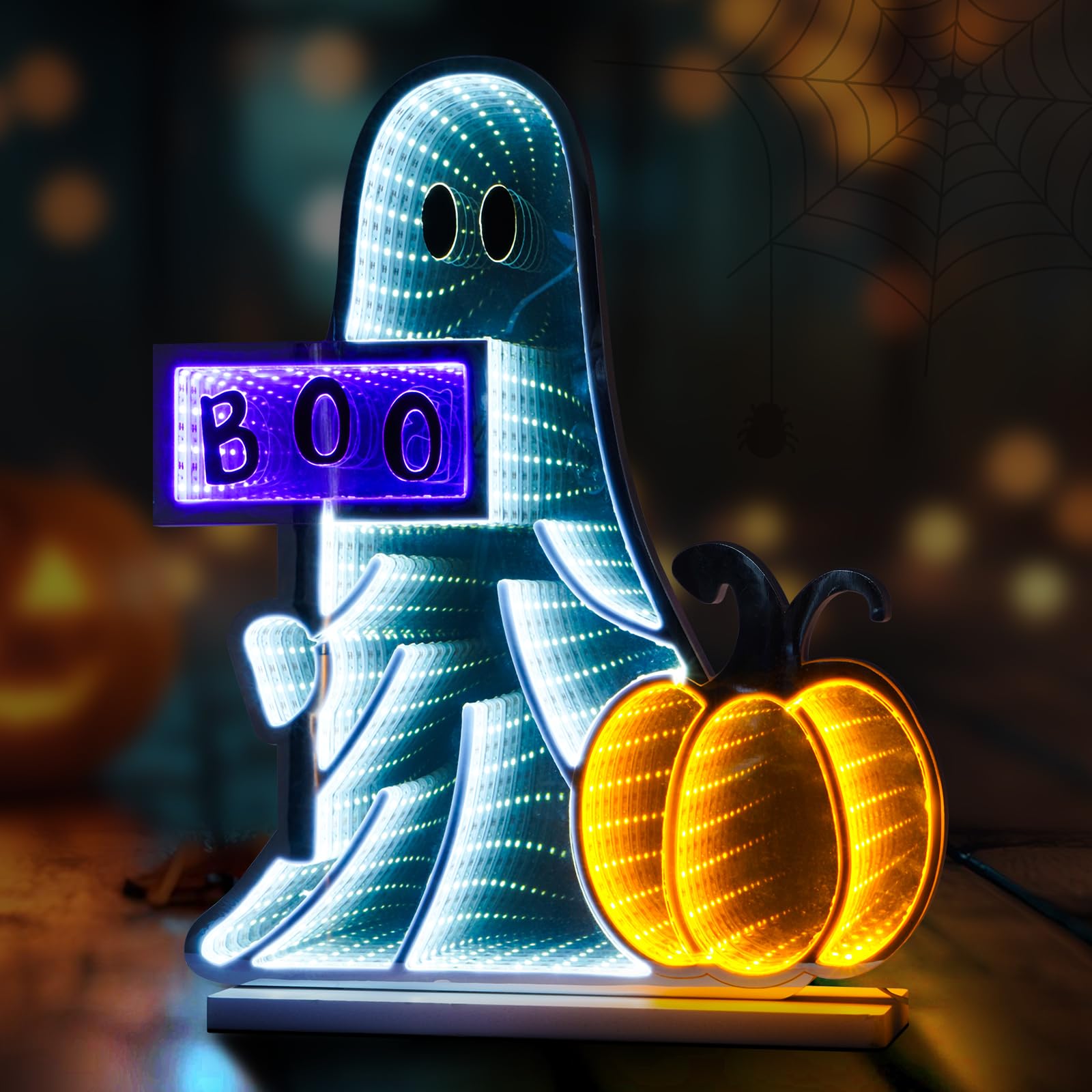 Photo 1 of Halloween Ghost Table Decorations Indoor, Lighted Ghost with Lights, Cute Spooky Boo Sign for Mantel, Shelf, Table,Home,Desk Decor