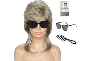 Auguyist Mullet Wigs for Women,Joe Dirt,Emo Wig,80s 90s Costumes Fancy Party Accessory Cosplay Wig,Halloween Man （Blonde）