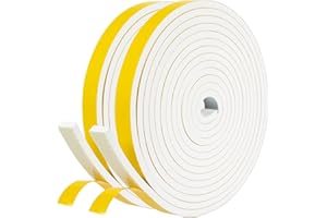 fowong Weather Stripping Door Seal White 1/2 in X 1/4 in Adhesive Door Seal Strip for Window Frame, Soundproof Foam Tape Roll Draft Proof High Density Insulation Strip 2 Rolls X 13 Ft Each, 26Ft