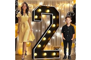 Pooqla 4 FT Light Up Marquee Numbers, Black Big Mosaic Numbers 4 Feet Tall for 2nd 12th 21st Birthday, Giant Marquee Number Lights for Balloons Party Anniversary Wedding Decorations, Warm White 2