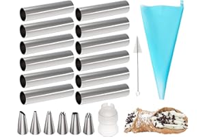 Non-stick Cream Cannoli Tubes, FantasyDay 21 Pcs Stainless Steel Baking Cones Pastry Roll Horn Croissant Mold Cannoli Shells with 1 Clean Brush - Pastry Baking Set for Christmas Cake Anniversary Party