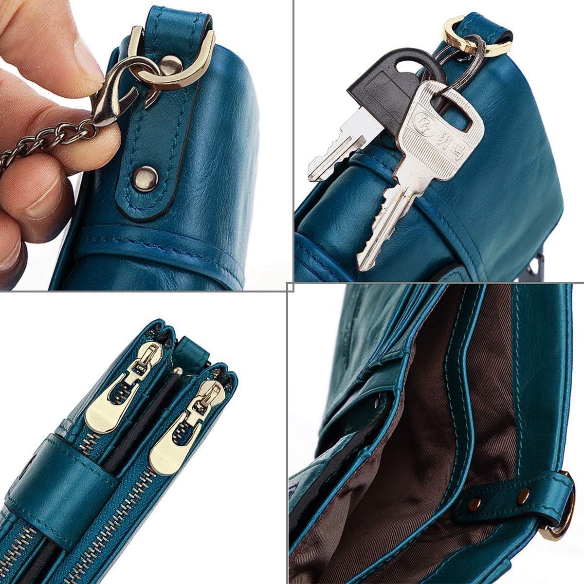 Womens Purse Wallet RFID Blocking Real Leather Ladies Purses with Chain Multi Compartment Purses for Women with Double Zip, Small Bifold Ladies Wallets with Coin Pocket 16 Card Holder (Blue) - Image 4