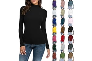 Lainuyoah Mock Turtleneck Blouse For Women Long Sleeve Slim Fit Stretchy T-Shirts Ladies Lightweight Dressy Casual Tight Tops