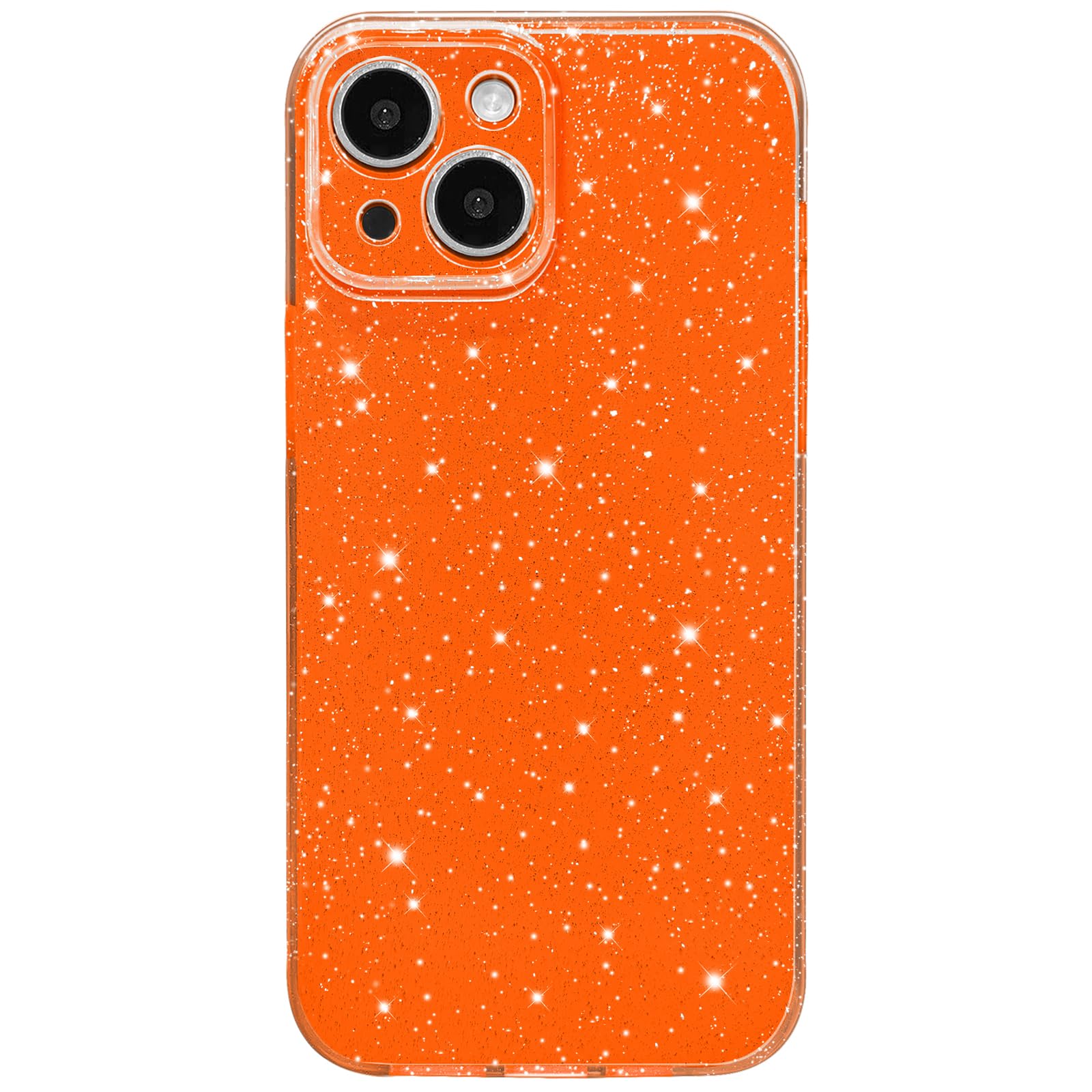Photo 1 of Hython Case for iPhone 15 Plus Case Glitter Cute Sparkly Shiny Bling Sparkle Phone Cases 6.7", Thin Slim Fit Soft TPU Bumper Shockproof Rubber Protective Cover for Women Girls Girly, Bright Orange