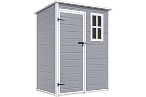DWVO 5x3ft Resin Outdoor Storage Shed with Floor, Waterproof Lockable Storage Shed with Window, Plastic Outside Tool Storage for Garden, Backyard, Patio, Lawn, Gray